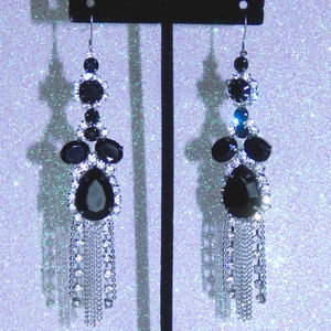 Rhinestone and black tear drop earrings